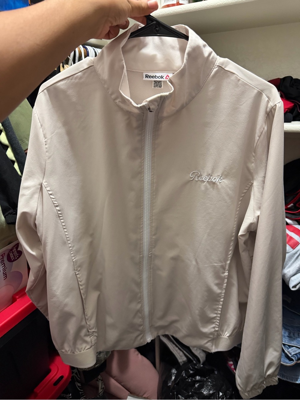 Reebok Women's Light Beige Full-Zip Bomber Jacket
